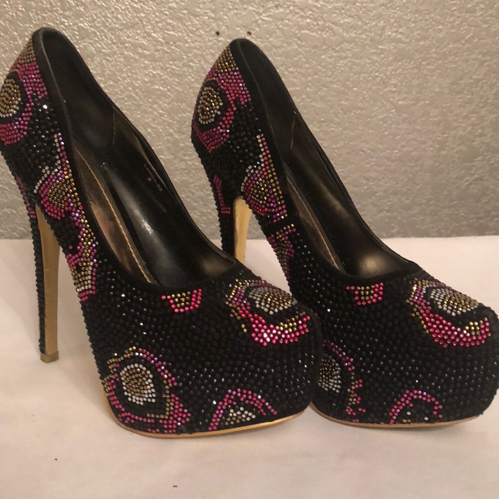 Mascotte Black/Fuchsia/Gold Rhinestone Stilettos